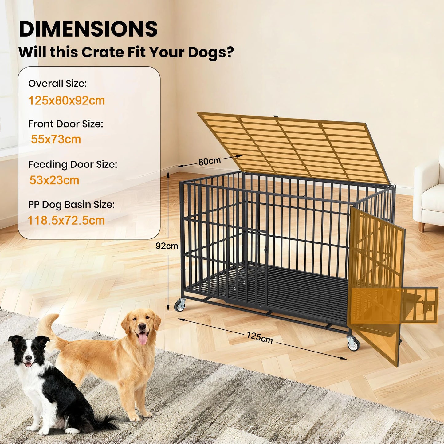 HiMISS Heavy Duty Escape Proof Metal Dog Crate 3 Doors