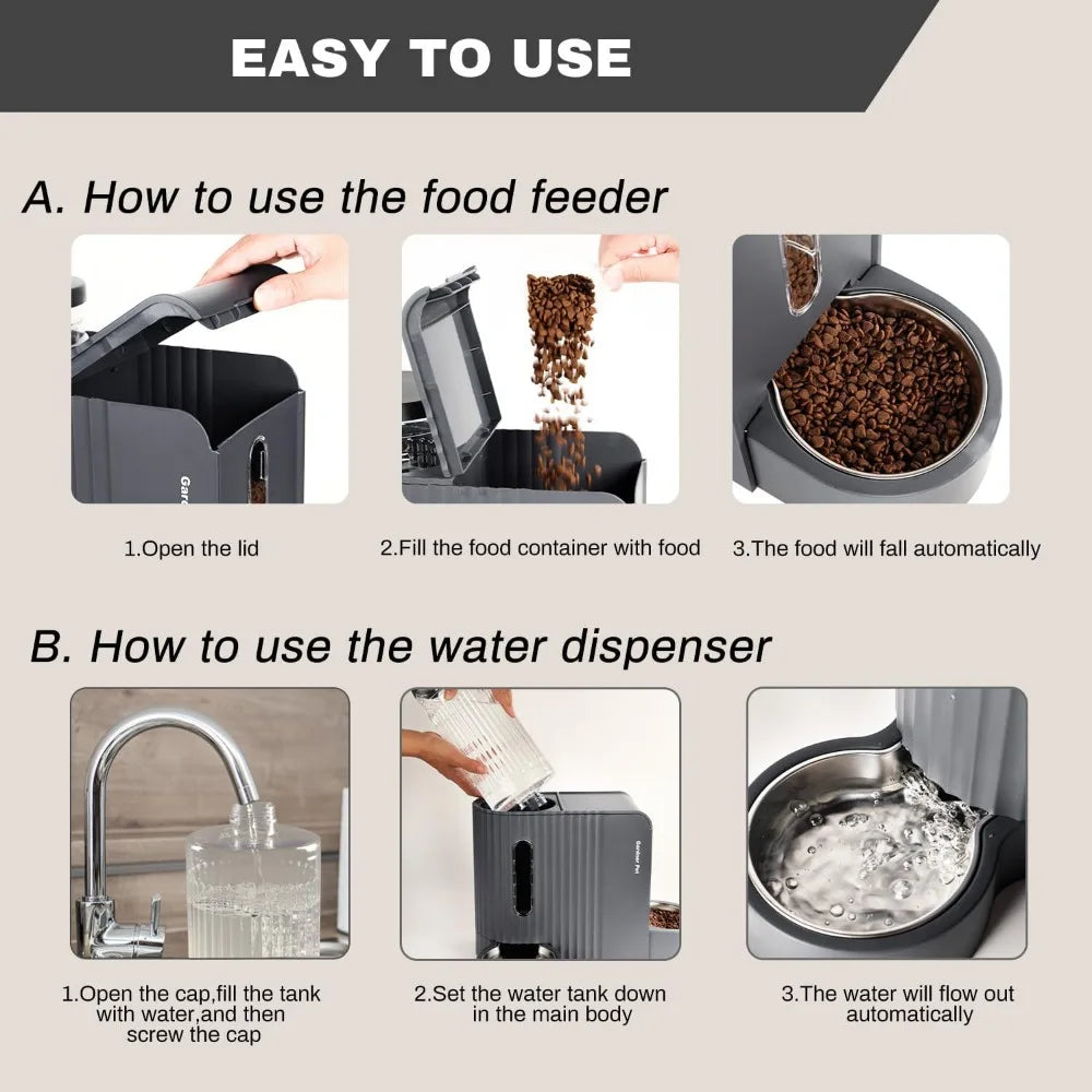 Automatic Gravity Cat Food Feeder and Water Dispenser for Pets