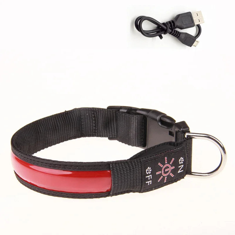 NONECN LED Glowing Dog Collar Adjustable USB Charging Nightlight
