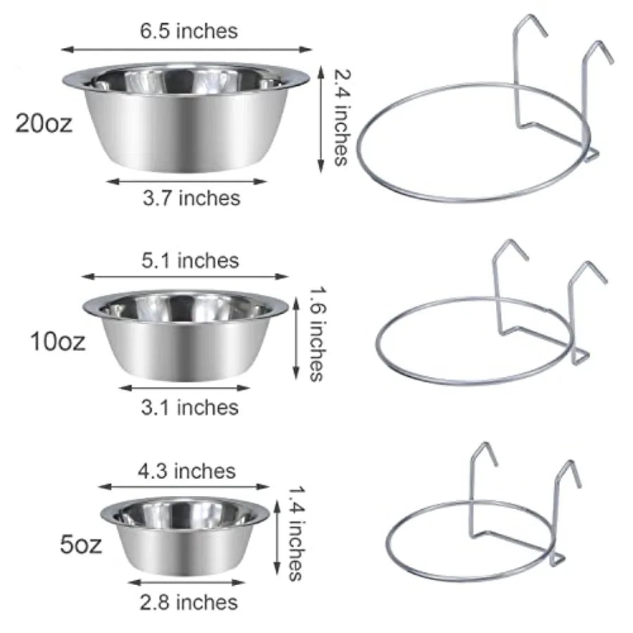 Pet Bowl Stainless Steel Hanging Food Water Bowls Bird Cage Feeder for Birds, Parrots, Small Sized Dogs and Cats M