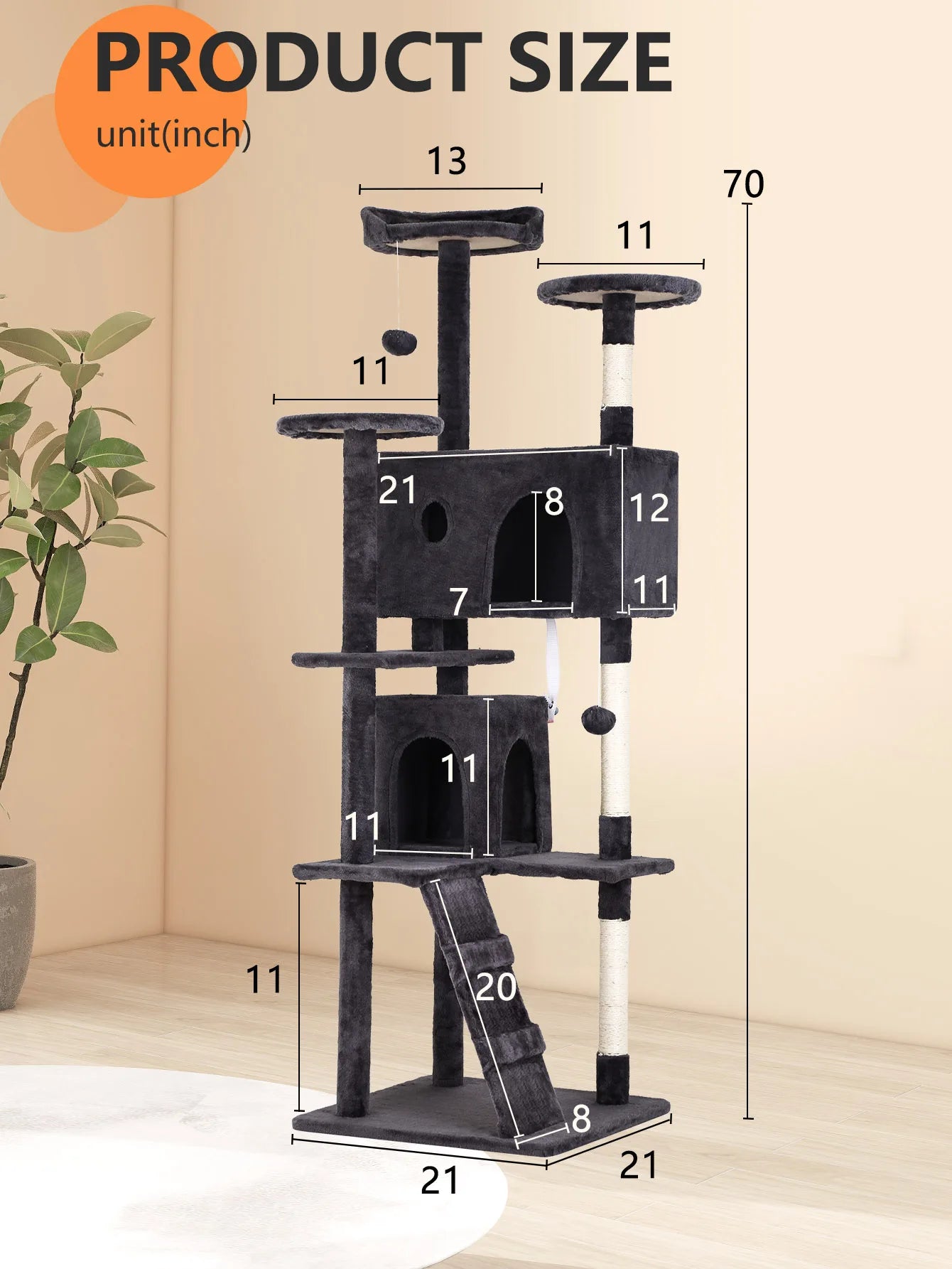 Four Level Cat Tree With Sisal Posts And Dangling Ball