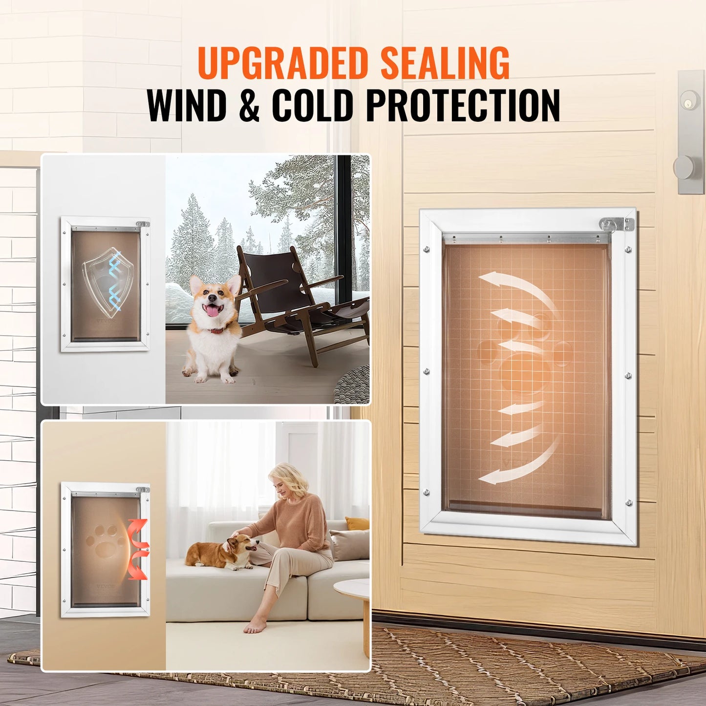 SucceBuy Pet Door Aluminum Frame With Lock And Flap Weatherproof