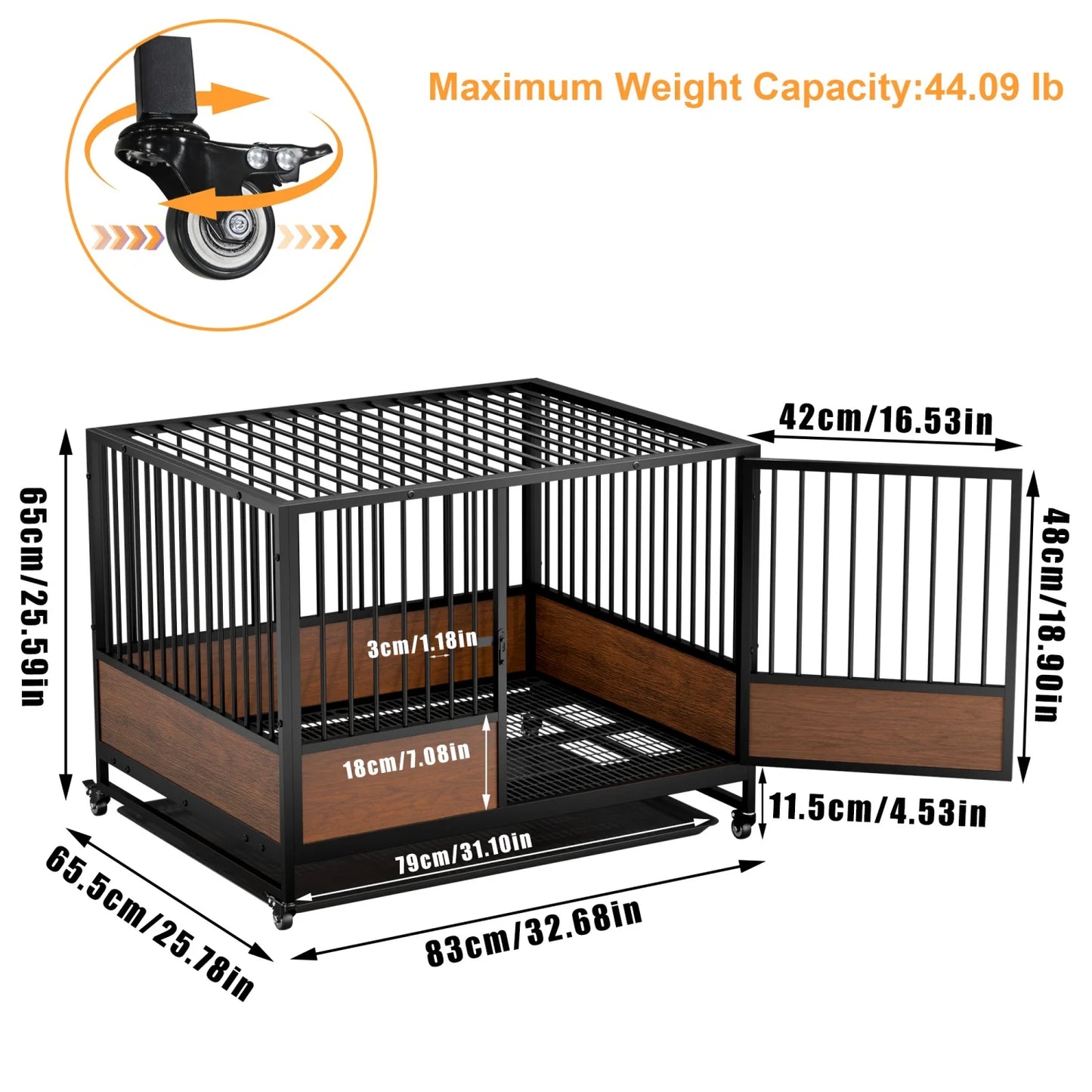 Heavy Duty Dog Crate Cage Kennel Removable Tray Rolling Pet Cat Kitten Whelping Cage on Wheels for Homes Cat Boarding Pet Shops Stackable 2 in 1