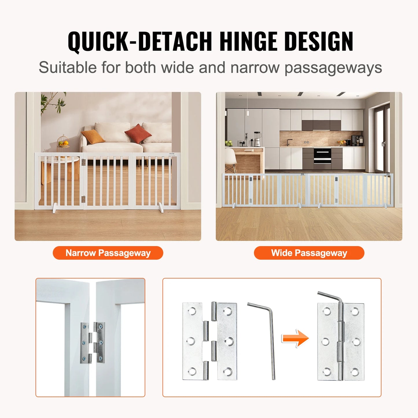 SucceBuy Free Standing Dog Gate Three Panels Foldable Narrow Passageways