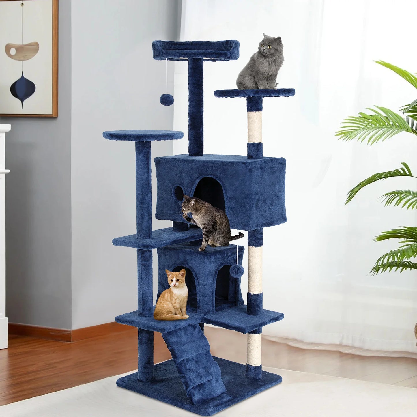 Four Level Cat Tree With Sisal Posts And Dangling Ball