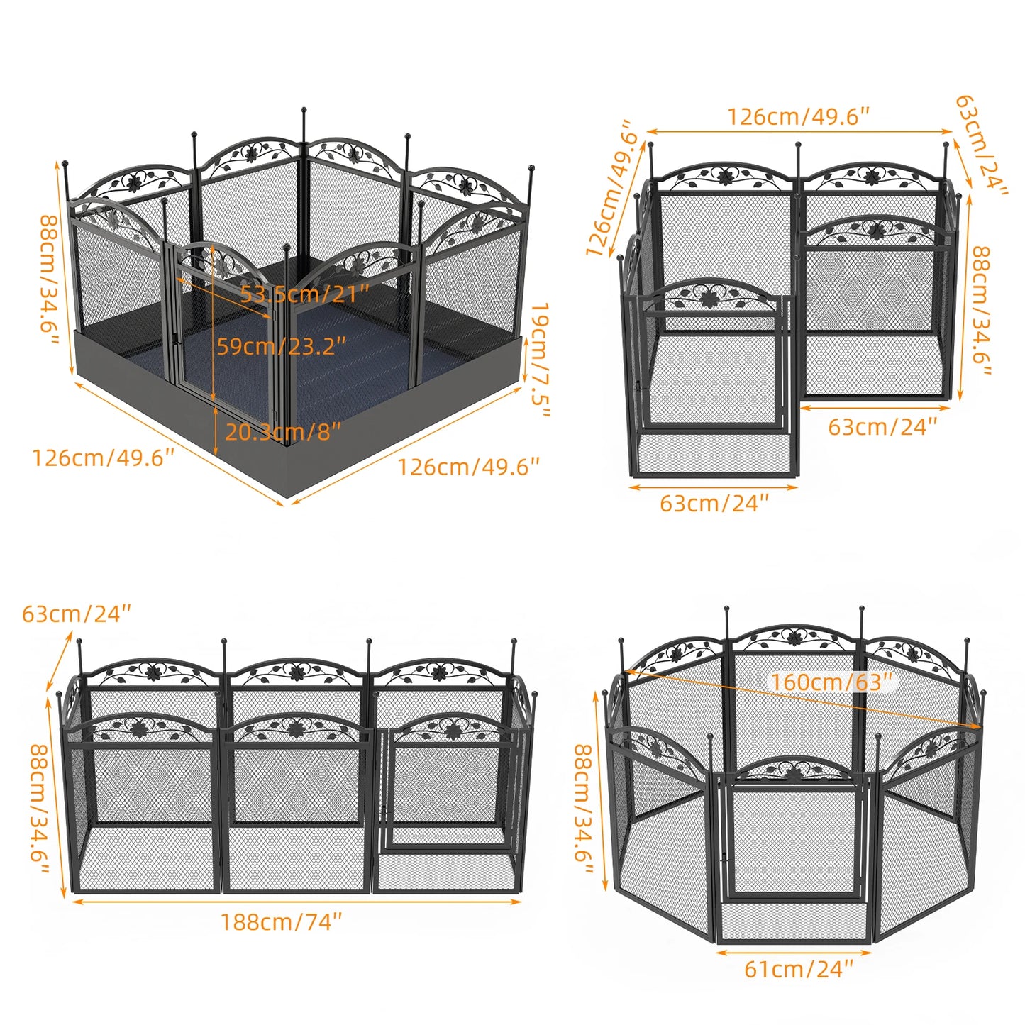 BINGOPAW Heavy Duty 8 Panel Dog Playpen Iron Fence Indoor Outdoor