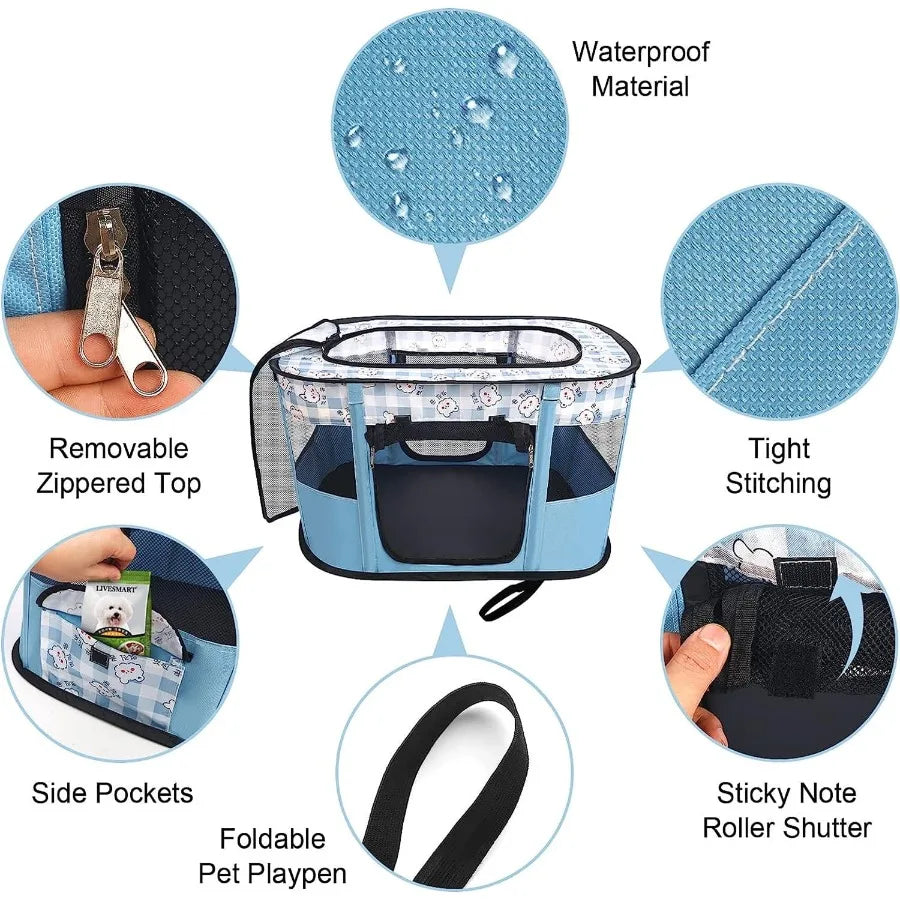 Collapsible Dog Crate Portable Cat Cage Pet Delivery Room Suitable for Dogs Cats Rabbits Pets ZBH Blule