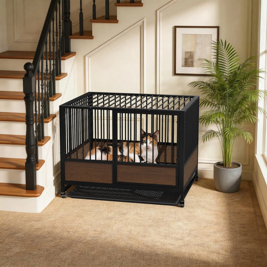Heavy Duty Dog Crate Cage Kennel Removable Tray Rolling Pet Cat Kitten Whelping Cage on Wheels for Homes Cat Boarding Pet Shops Stackable 2 in 1