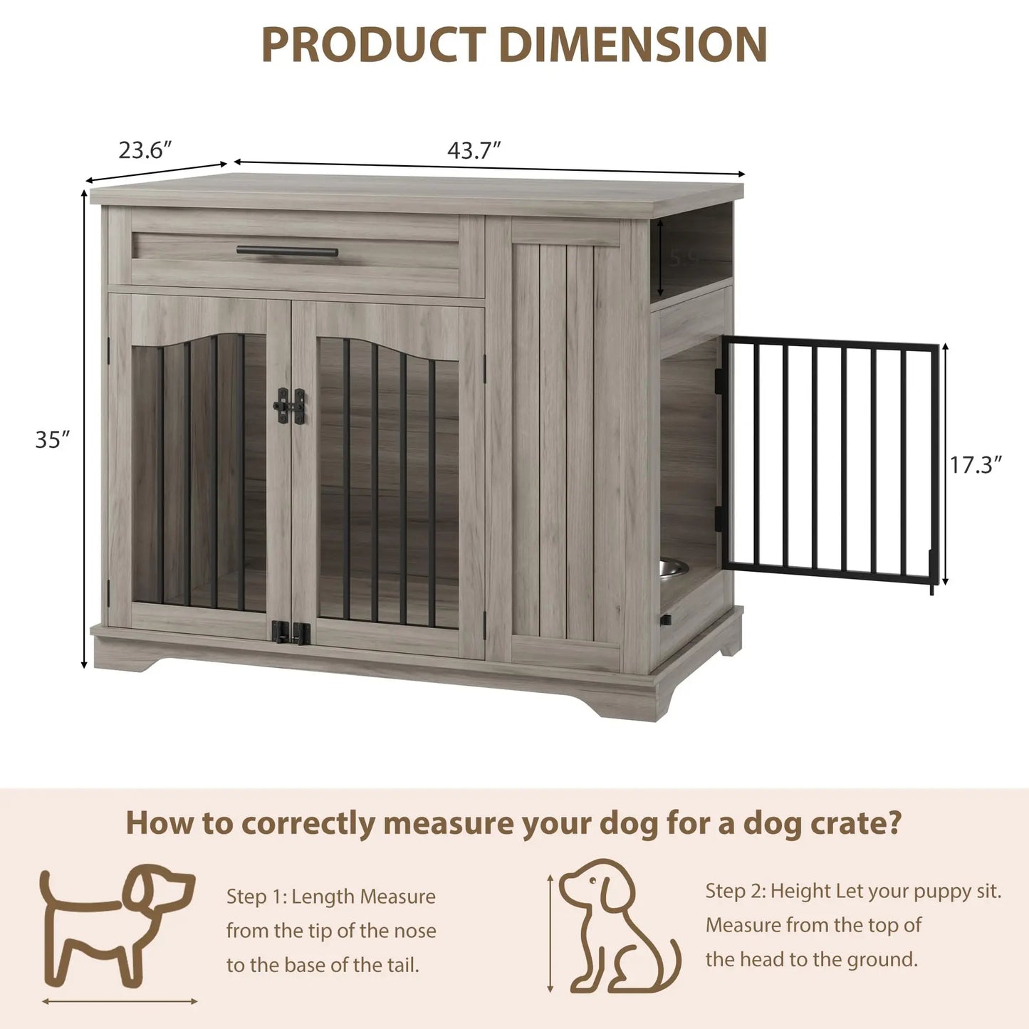 HiMISS Furniture Style Wooden Dog Crate Drawer Storage