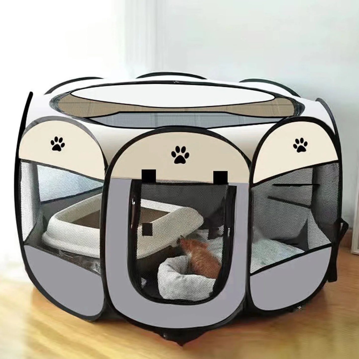 Portable Dog Crate Breathable Spacious Space Easy to Clean Enclosed Foldable Soft Kennel for Cats Dogs Outdoor Tent