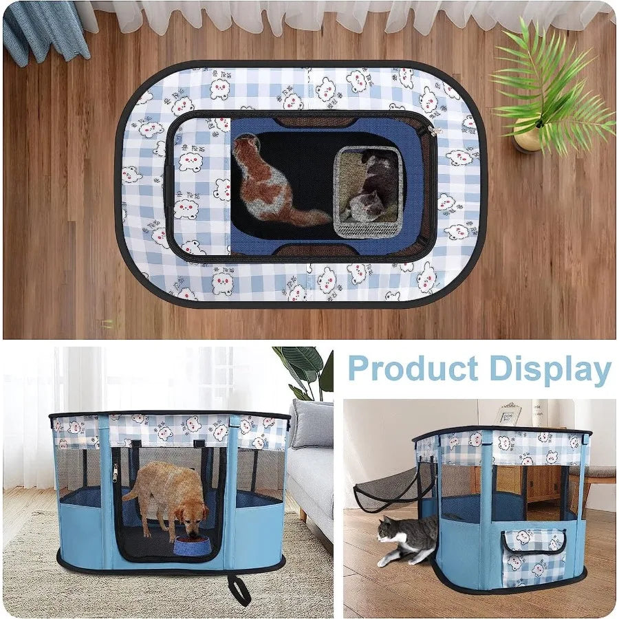 Collapsible Dog Crate Portable Cat Cage Pet Delivery Room Suitable for Dogs Cats Rabbits Pets ZBH Blule