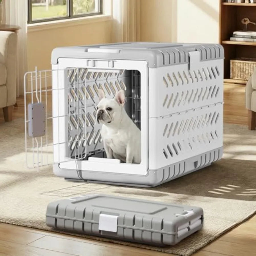 Collapsible Dog Crate for Medium/Small Dogs - 28" L Foldable Dog Cage No-Tool Assembly, Travel Dog Crate with 2 Wheels - Easy t