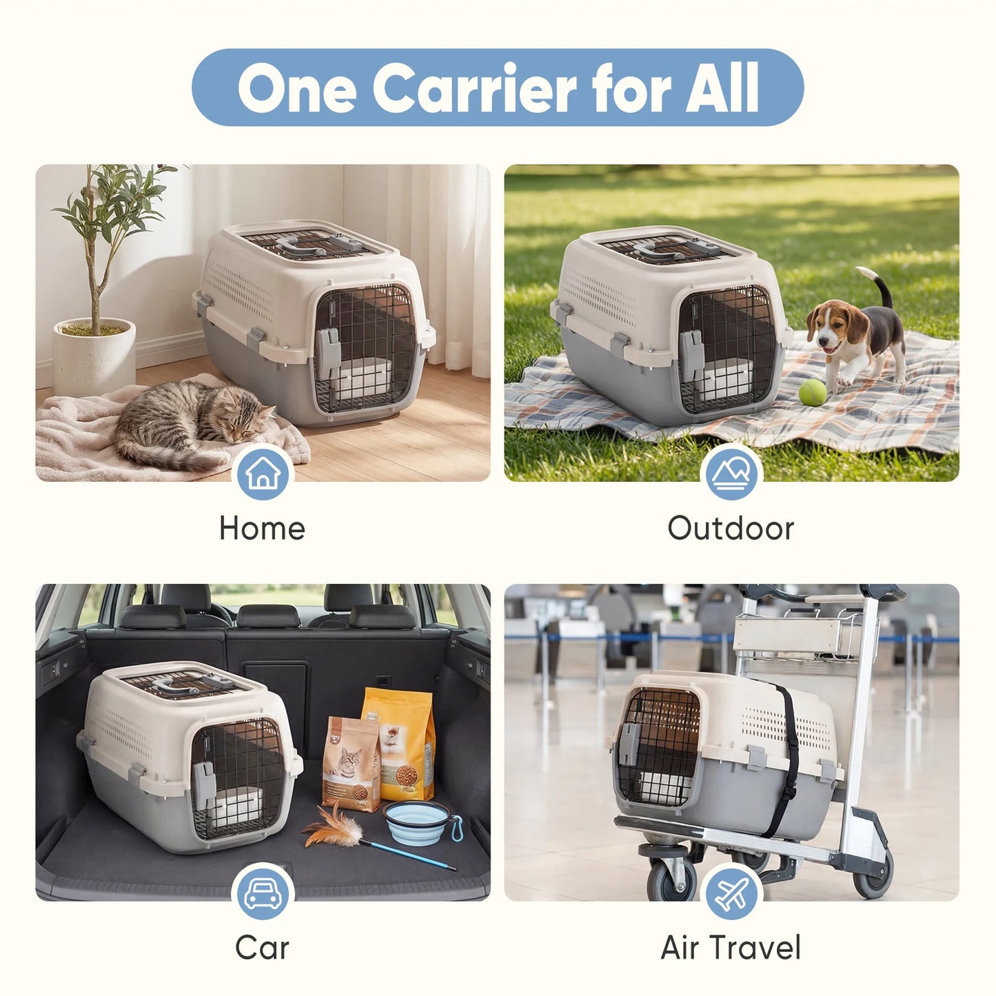 Dog Carrier Cat Carrier for Small/Medium Pets, TSA Airline Approved,Hard-Sided Dog & Cat Carrier, Small Pet Travel Crate with Ha