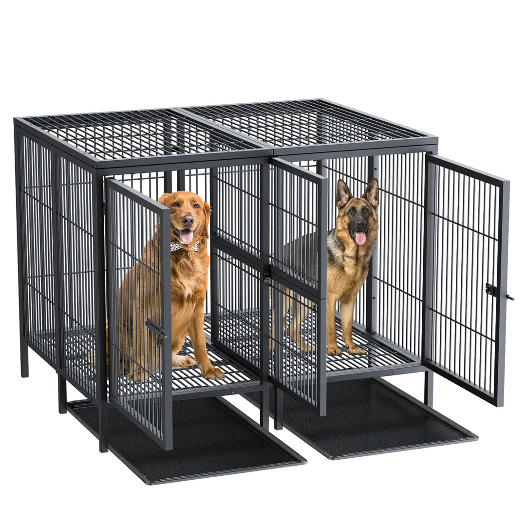 2-in-1 Heavy Duty Metal Dog Cage with Removable Divider,Pet Dog Crate Double Kennel for Two Dogs