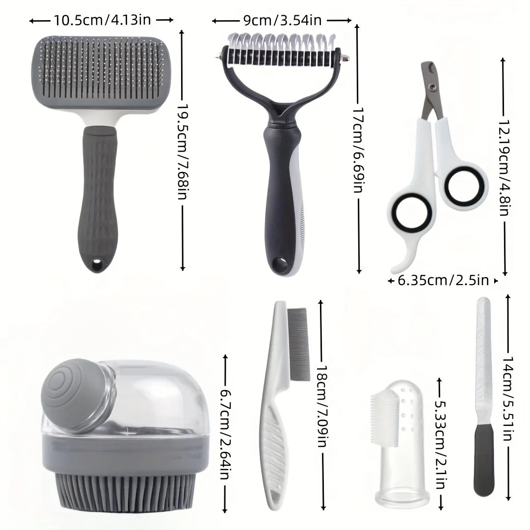 Dog Grooming Kit 8 Pieces Self Cleaning Set With Nail Clippers And File