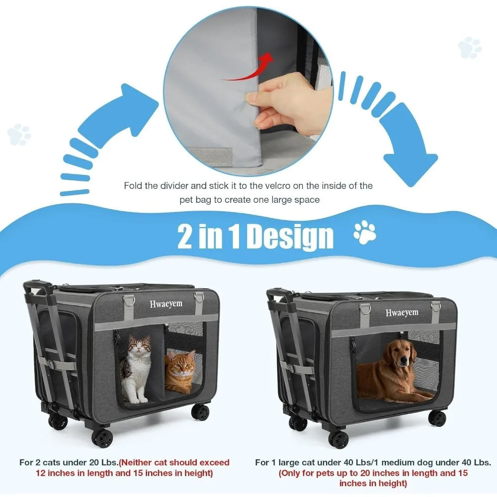 Pet Carrier With Wheels for Two Cats or Small Dogs