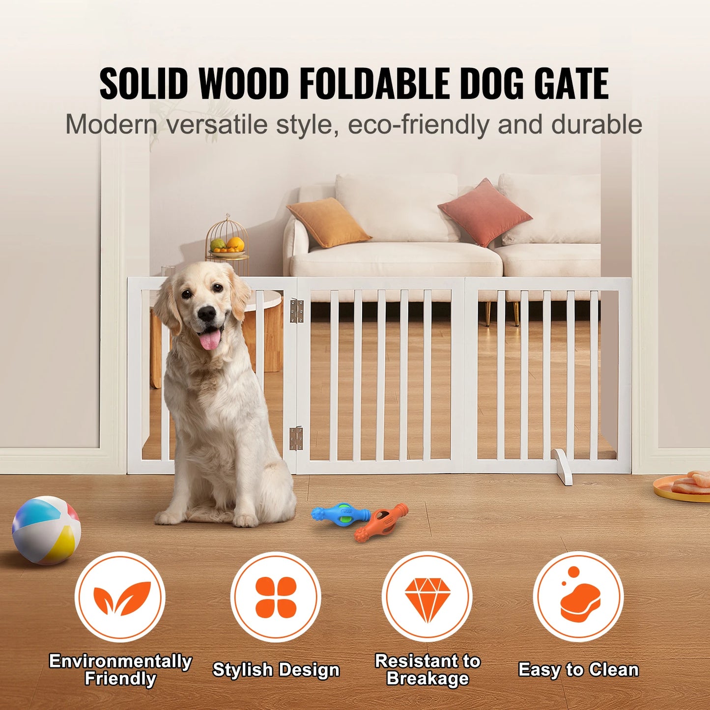 SucceBuy Free Standing Dog Gate Three Panels Foldable Narrow Passageways