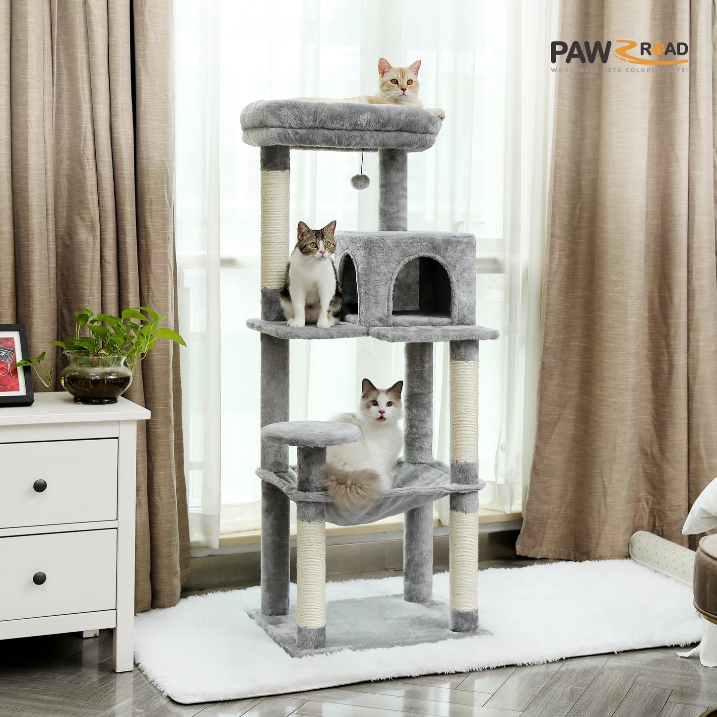 PAWZ Road 5-Level Cat Tree for Indoor Cats With Perch