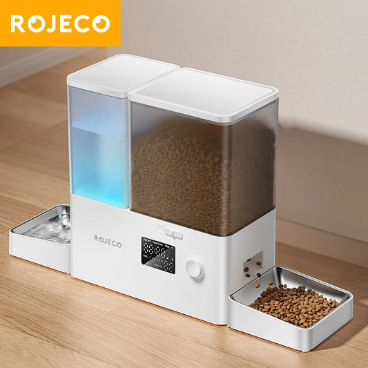 ROJECO 2in1 Automatic Pet Feeder and Gravity Water Fountain