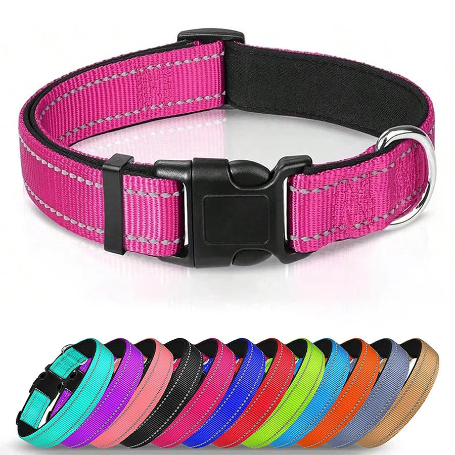 Reflective Dog Collar Soft Padded Breathable Safety Stripes Adjustable Cute Puppy Pet Necklace for Small Medium Large Dog