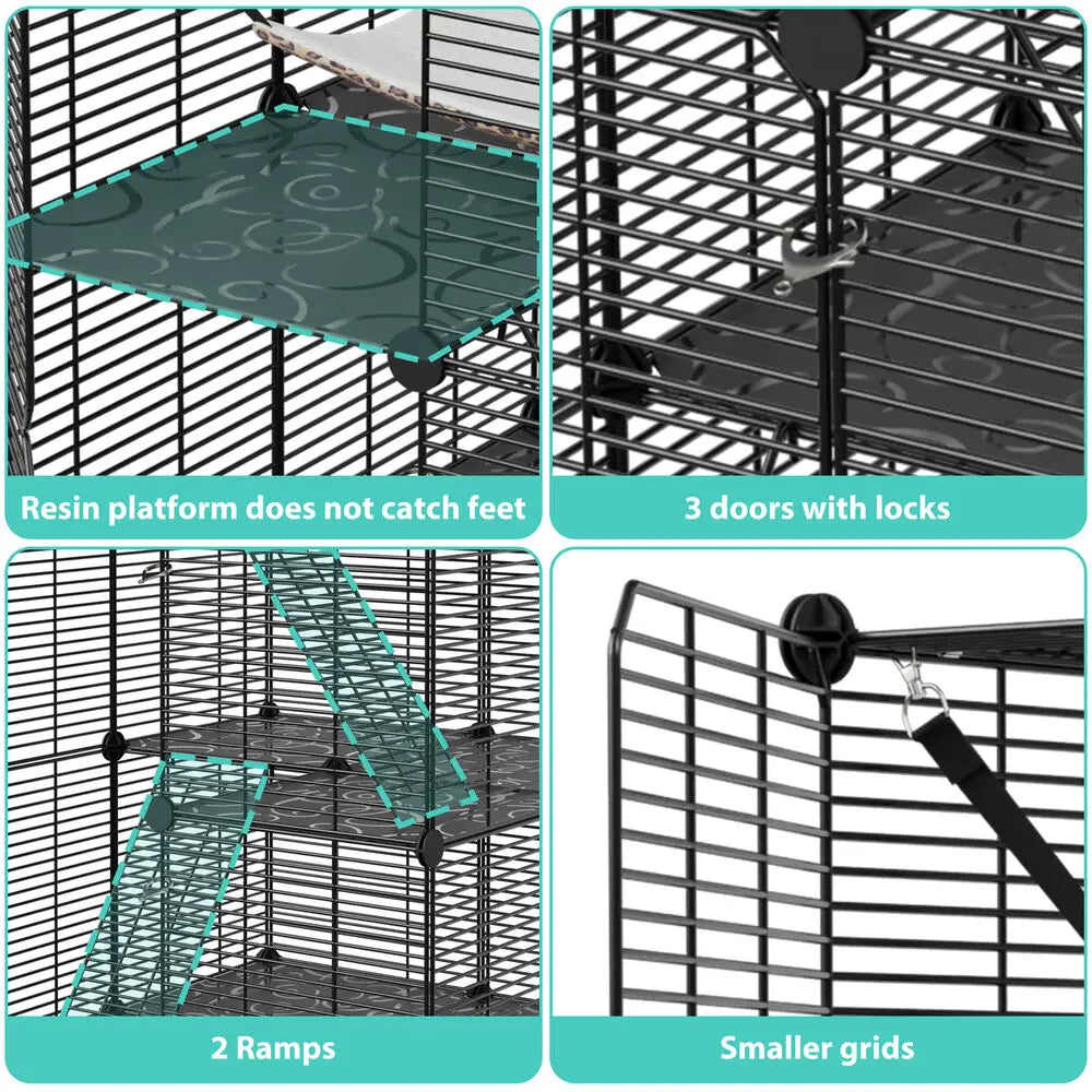 Triple-Tier Cat Cage Enclosure Playpen With Hammock For 1-2 Cats