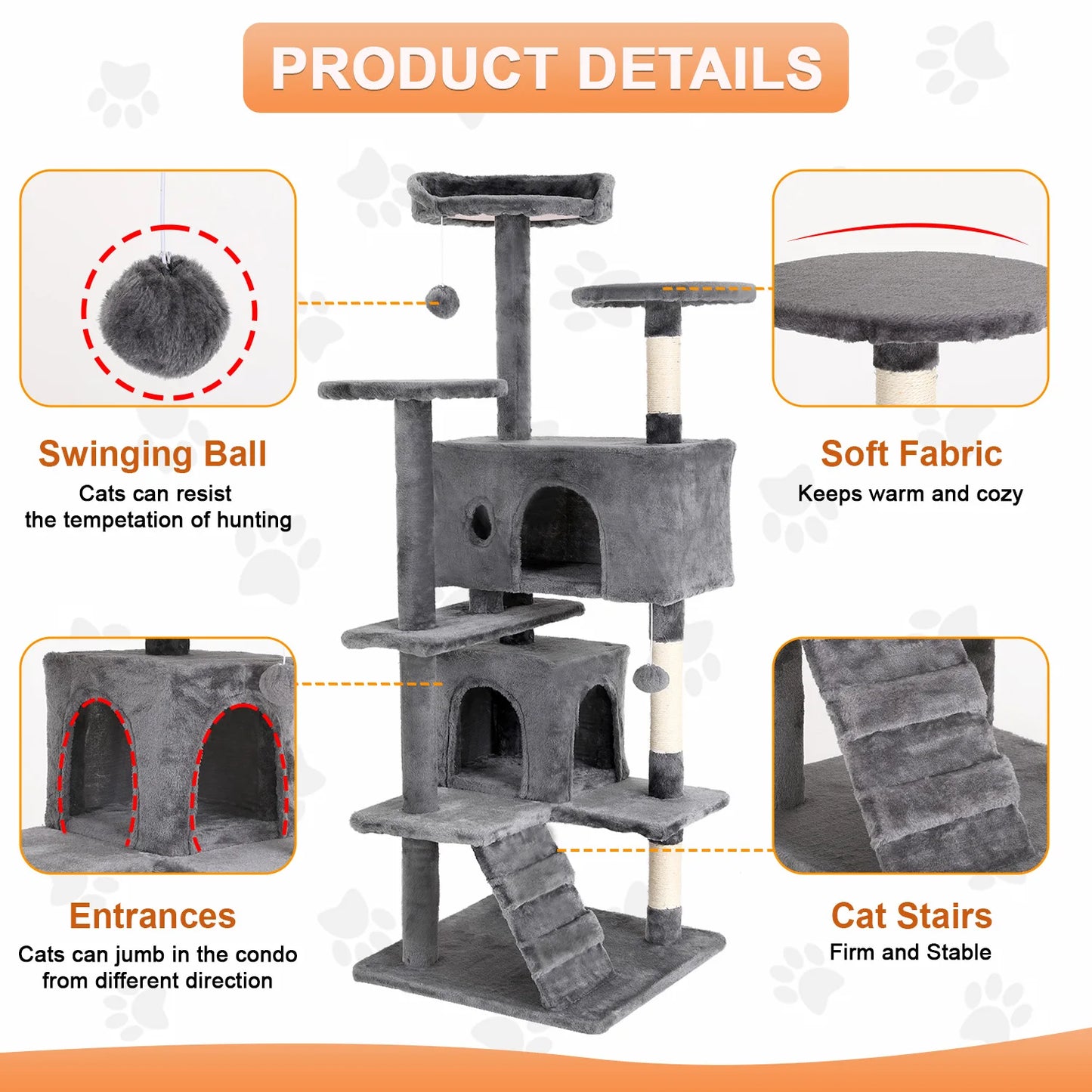 Four Level Cat Tree With Sisal Posts And Dangling Ball