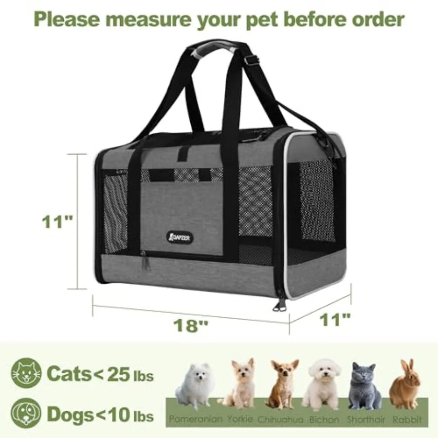 Cat Carrier 18x11x11 Top Load Soft Pet Travel Bag Over 15 lbs, Collapsible Small Dog Puppy Crate 10 Pounds, Small Animal Rabbit