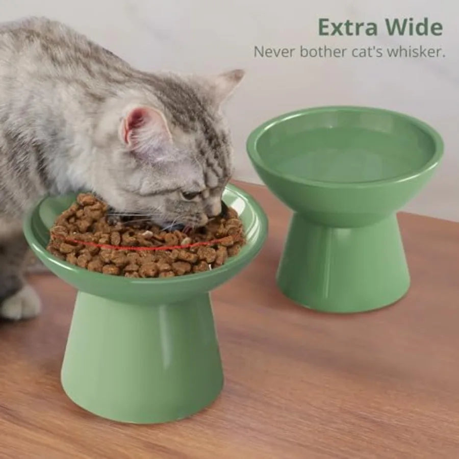 Elevated Cat Bowls, Raised Cat Bowl for Indoor Cats, Set of 2 Prevent Whisker Fatigue Pet Food Water Small Dog Feeding Bowl, An