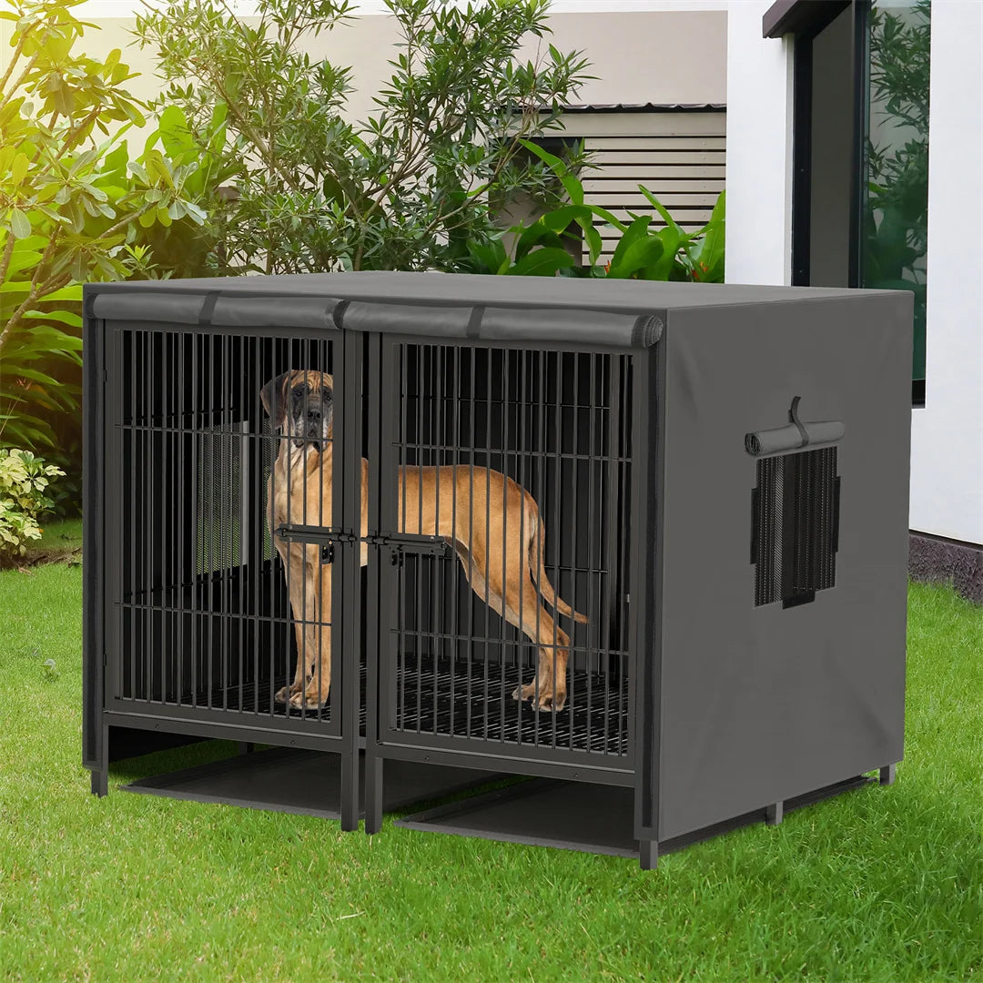 2-in-1 Heavy Duty Metal Dog Cage with Removable Divider,Pet Dog Crate Double Kennel for Two Dogs