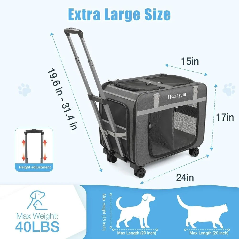 Pet Carrier With Wheels for Two Cats or Small Dogs