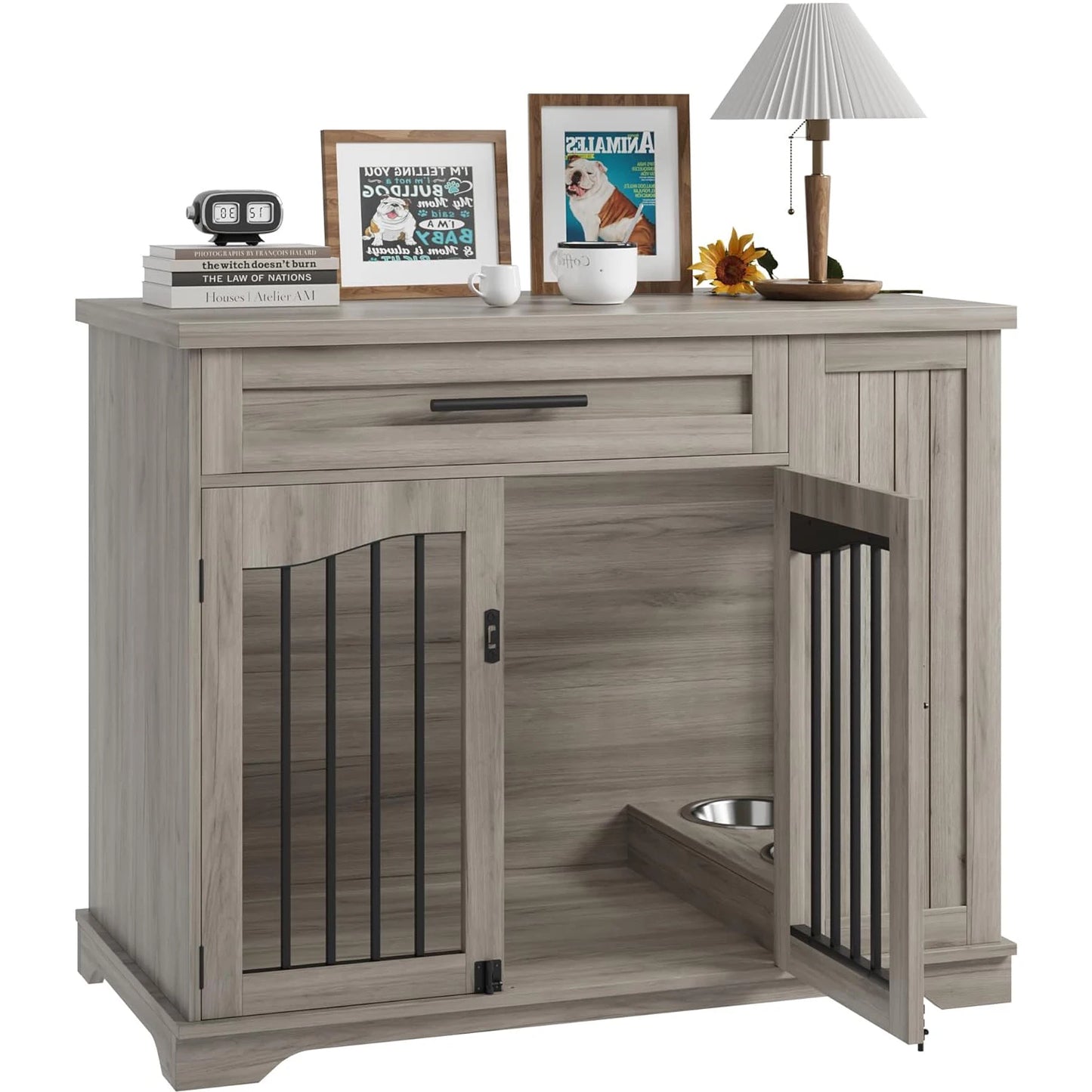 HiMISS Furniture Style Wooden Dog Crate Drawer Storage