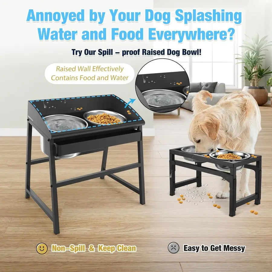Tilted Elevated Dog Bowl Stand Stainless Steel For Large Breeds