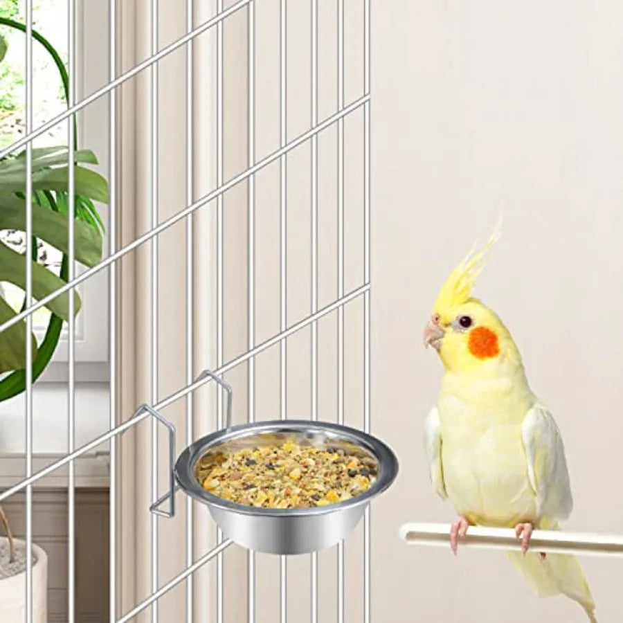 Pet Bowl Stainless Steel Hanging Food Water Bowls Bird Cage Feeder for Birds, Parrots, Small Sized Dogs and Cats M