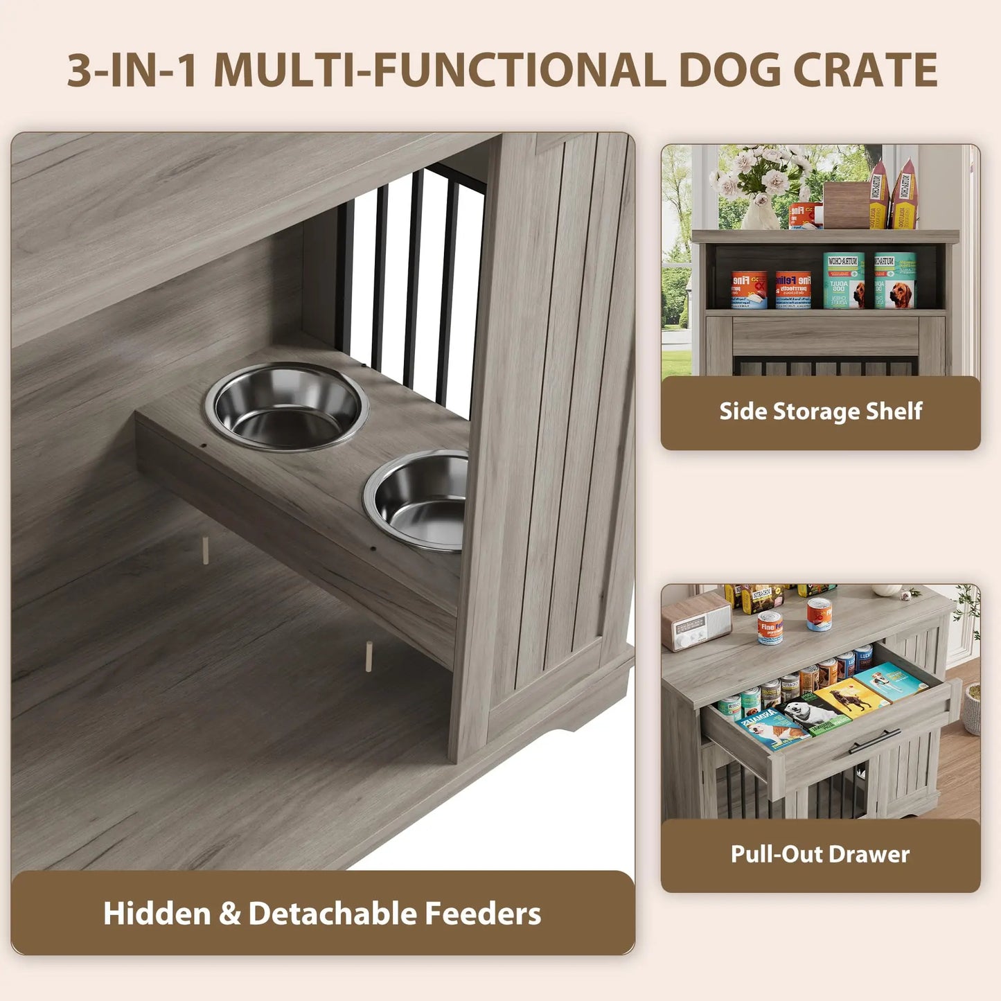 HiMISS Furniture Style Wooden Dog Crate Drawer Storage