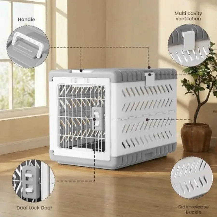 Collapsible Dog Crate for Medium/Small Dogs - 28" L Foldable Dog Cage No-Tool Assembly, Travel Dog Crate with 2 Wheels - Easy t