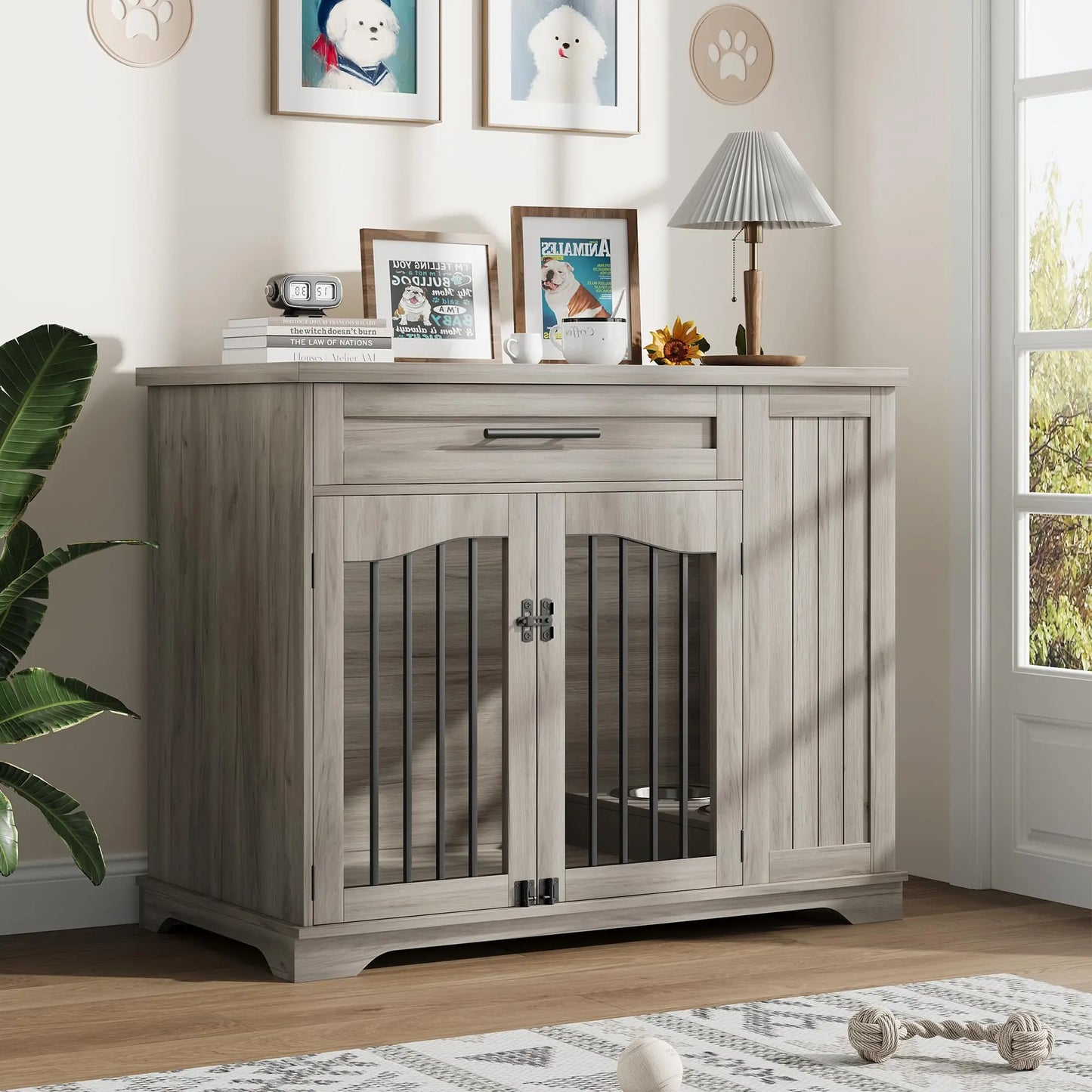 HiMISS Furniture Style Wooden Dog Crate Drawer Storage