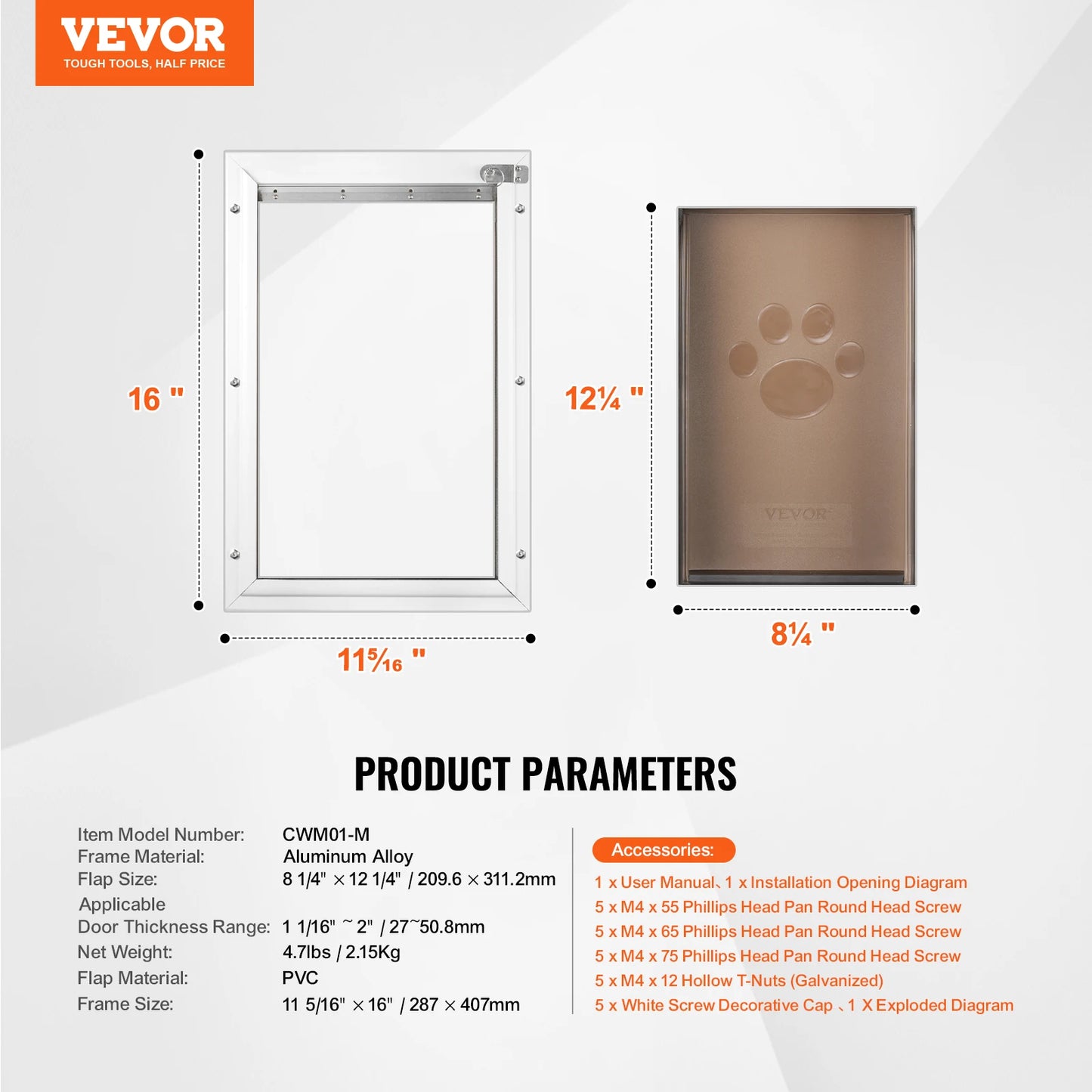 NONEDog Door Aluminum Frame Pet Door With Lock And Flap System