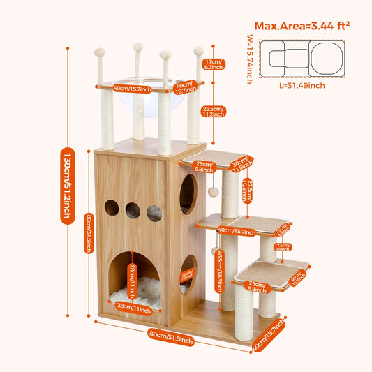 PAWZ Road Multi Level Cat Tree Indoor Wood Tower with Scratching Posts