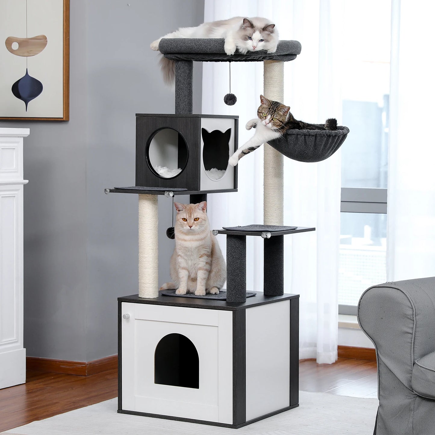 PAWZ Road Multi Level Cat Tree Indoor Wood Tower with Scratching Posts