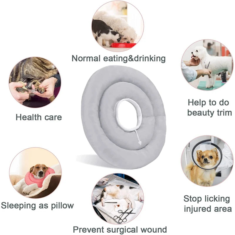 Elizabethan Collar for Dogs Adjustable Neck Drawstring Waterprof Protective Donut Collar Prevent Biting & Scratching