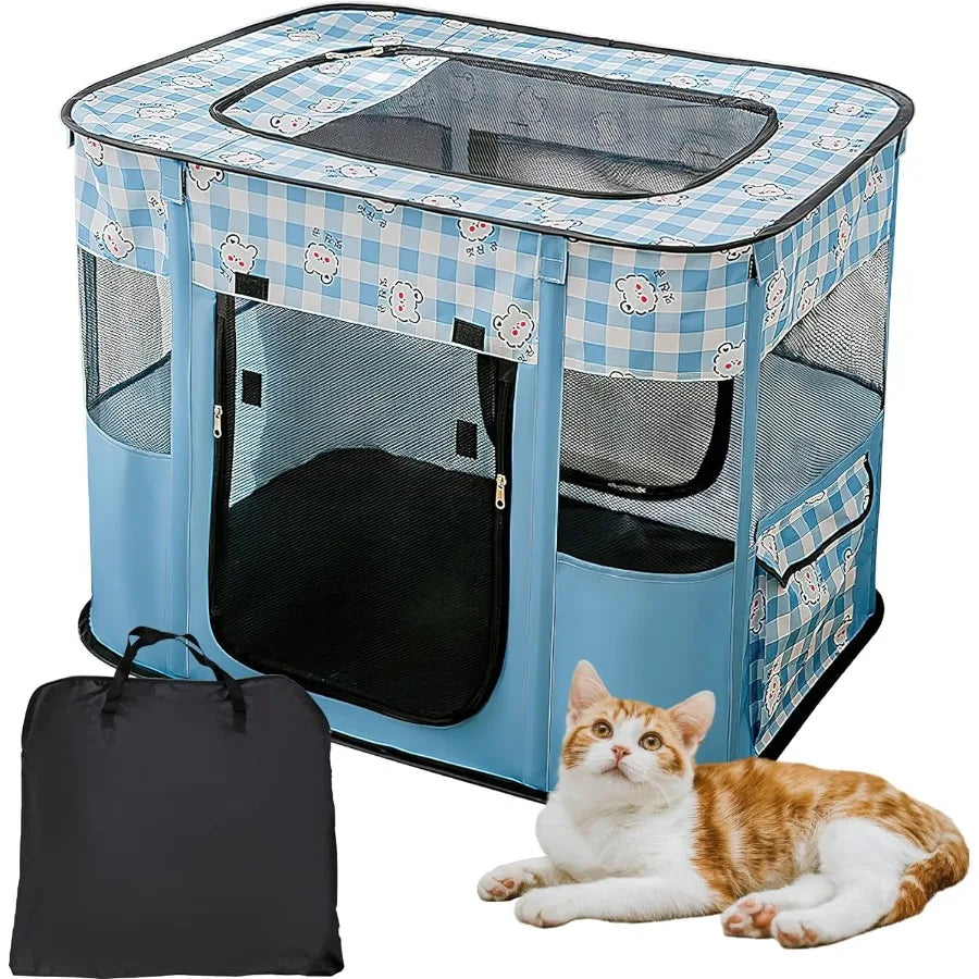 Collapsible Dog Crate Portable Cat Cage Pet Delivery Room Suitable for Dogs Cats Rabbits Pets ZBH Blule