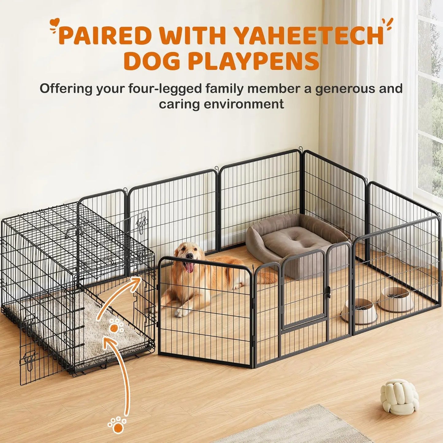 42 inch Double Door Dog Crate w/Divider for Puppy to Adult XL Collapsible Metal Crate with Removable Tray Wire Dog Kennel for Large Dogs Portable Travel Cage, Black
