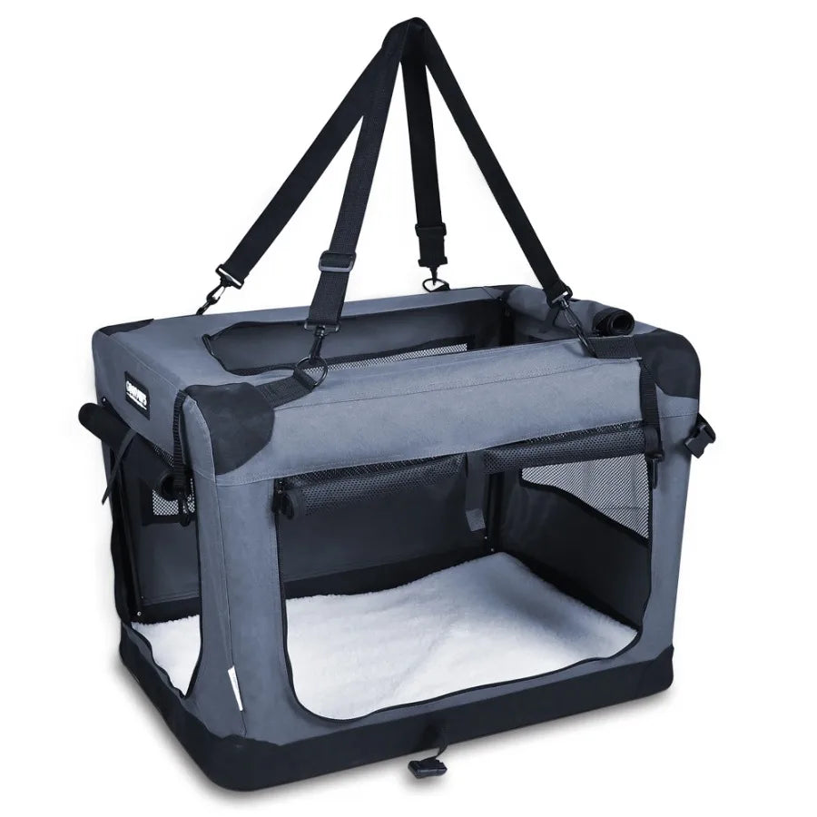 and GOOPAWS: 27" Soft Pet Crate - Grey - Dogs and Cats Up to 35 lbs 3 Door Folding Kennel Indoor Outdoor Travel Carrier Mesh Wi