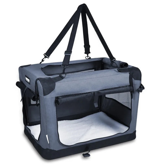 and GOOPAWS: 27" Soft Pet Crate - Grey - Dogs and Cats Up to 35 lbs 3 Door Folding Kennel Indoor Outdoor Travel Carrier Mesh Wi