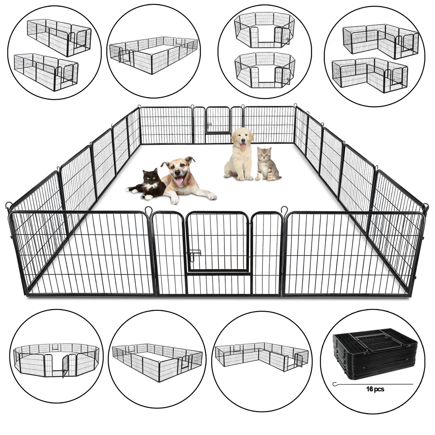 Dog Playpen 16 Panel Foldable Metal Pet Exercise Pen 24 Inch Outdoor Yard Camping Puppy Containment Fence Portable Pet