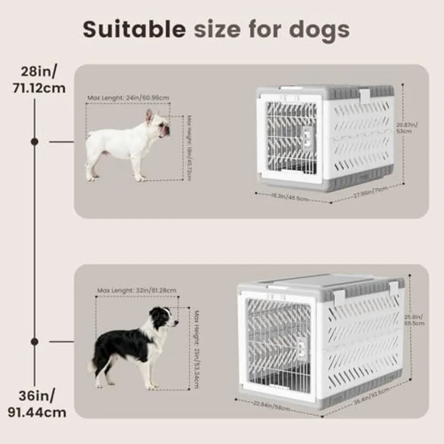 Collapsible Dog Crate for Medium/Small Dogs - 28" L Foldable Dog Cage No-Tool Assembly, Travel Dog Crate with 2 Wheels - Easy t