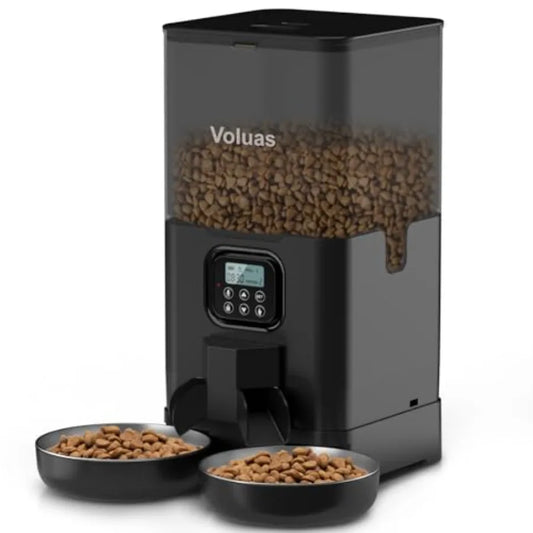Automatic Cat Feeder for Two Cats, Double Pet Feeder with 2 Stainless Steel Bowls, Timed Cat Feeders with Memory Function