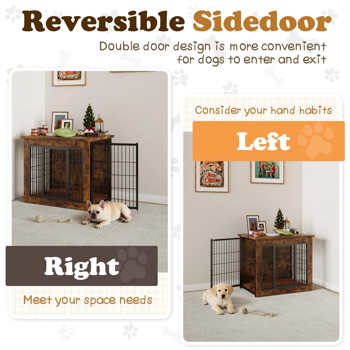 Wooden Dog Crate Furniture With Thick Cushion And Double Door Side Table