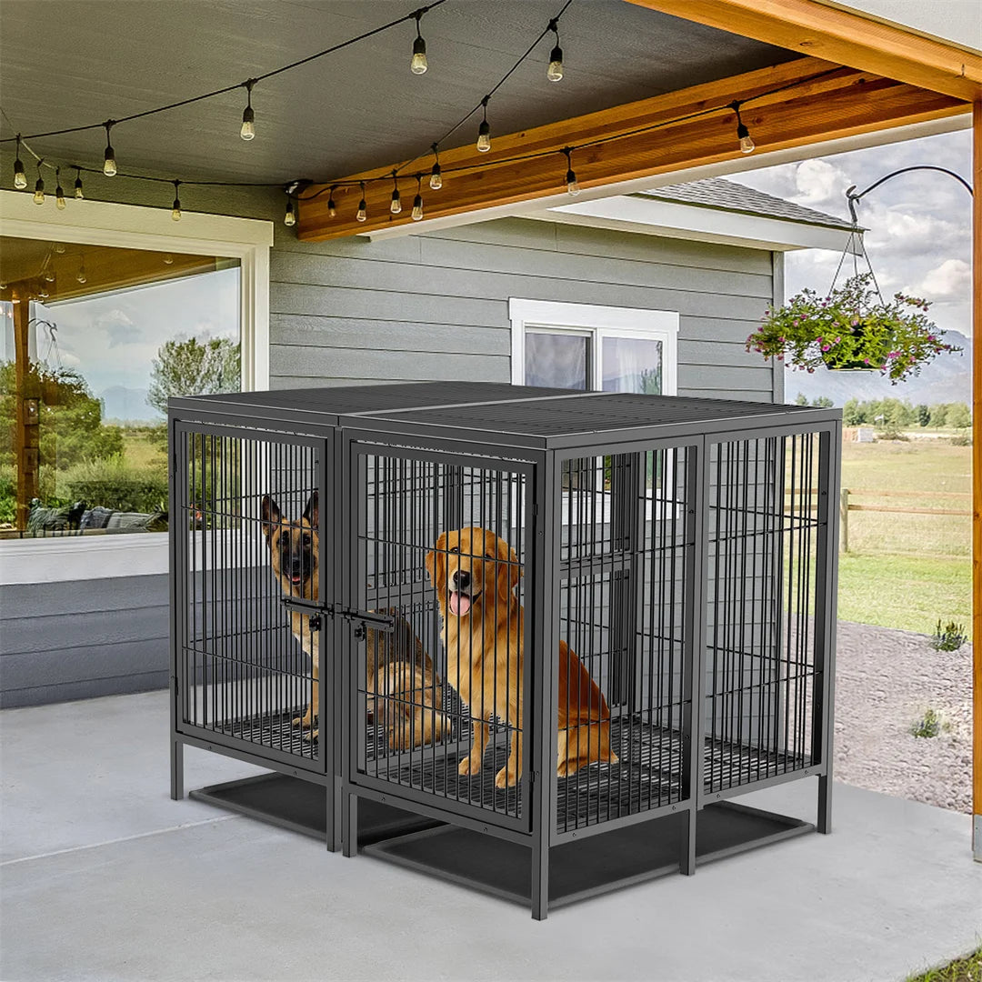 2-in-1 Heavy Duty Metal Dog Cage with Removable Divider,Pet Dog Crate Double Kennel for Two Dogs