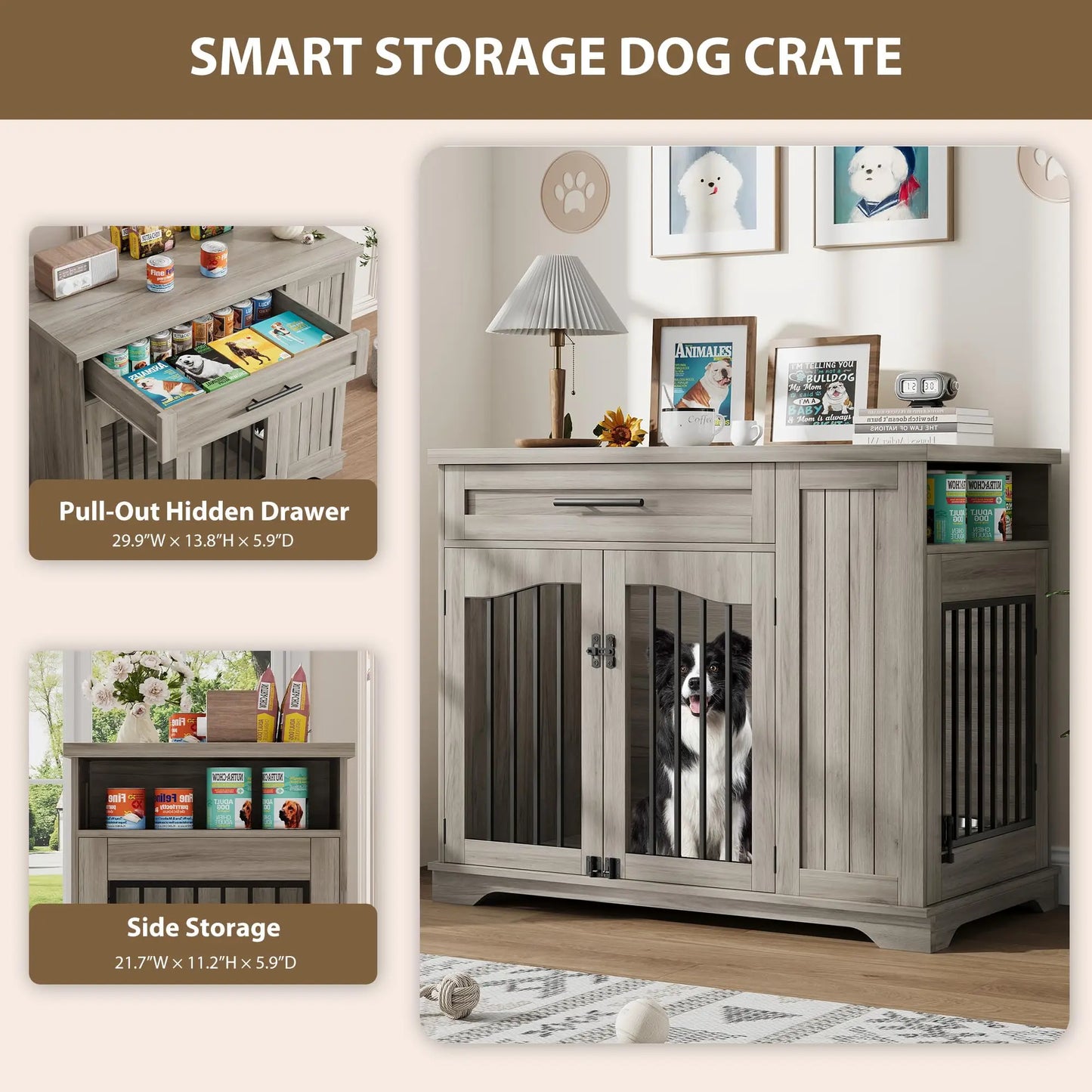 HiMISS Furniture Style Wooden Dog Crate Drawer Storage